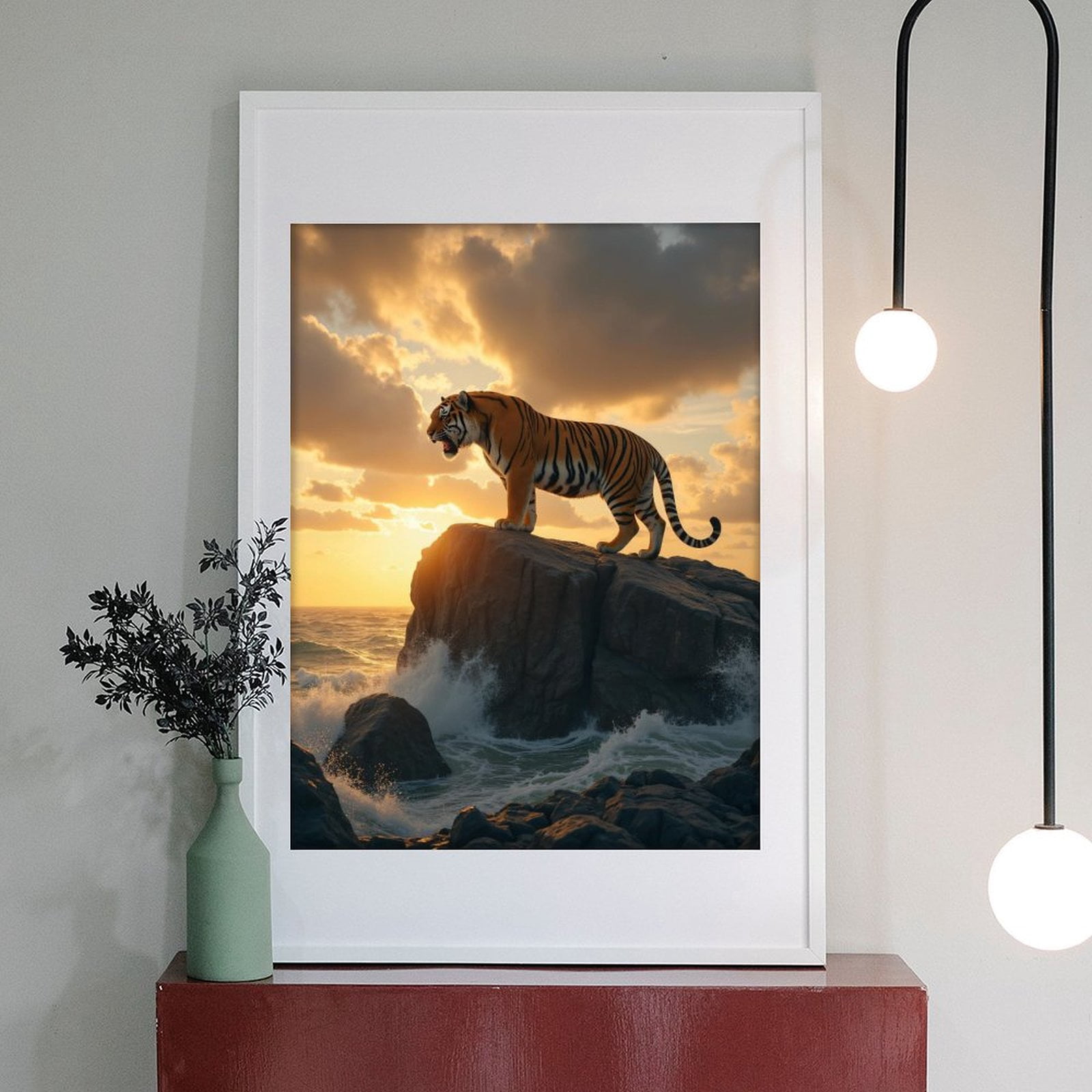 Diamond Art Kit for Adults, Tiger Sunset Ocean Rocks Majesty Diamond Painting for Adults Beginners, 5D DIY Diamond Art Painting Kits, Colorful Diamond Painting Craft for Home Decor 12x16
