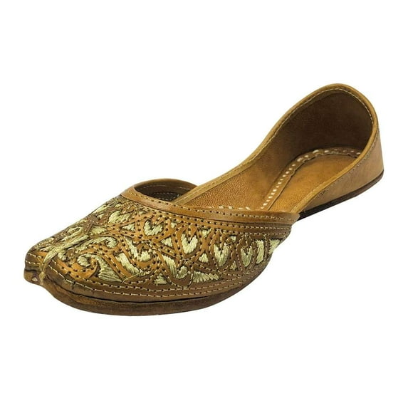Ladies Copper Zari Work Punjabi Jutti Ethnic Mojari Handmade Flat Sandals US 9/ EURO 40