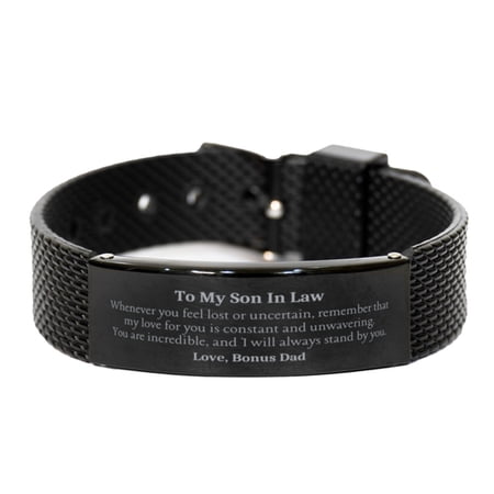 Son In Law Engraved Black Shark Mesh Bracelet - My constant love for you, perfect for Birthday and Holidays - Unique gift for Son In Law, confidence and inspiration included