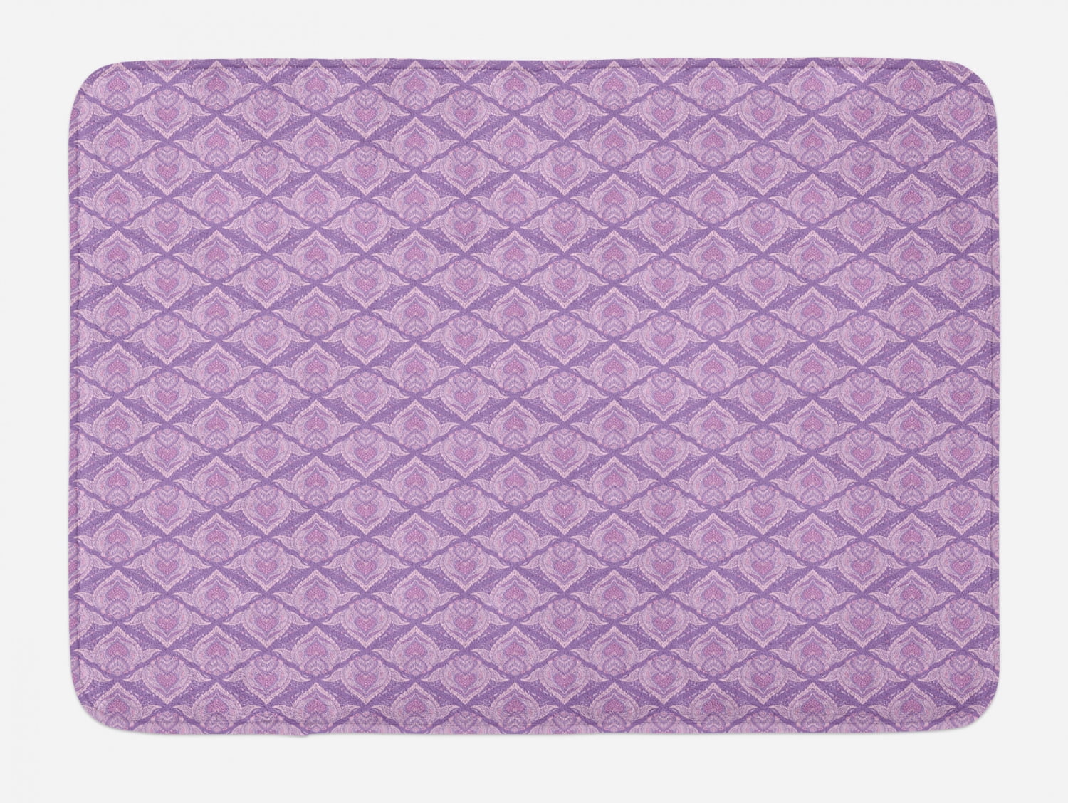 Oriental Bath Mat, Ornamental Violet Tones Design with a Bohemian Vibe