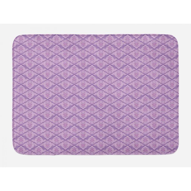 Oriental Bath Mat, Ornamental Violet Tones Design with a Bohemian Vibe