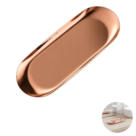 2 Pack Metal Plate, Stainless Steel Tray, Oval Rose Gold Tray with Titanium Finish, Decorative Serving Plate for Jewelry Organizer, Cosmetics, Fruit, Snacks, Home Decor, Party