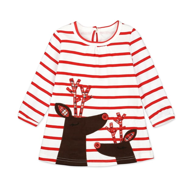 Vestido Para Niñas Ropa Para Niñas Bebés Vestido De Cervatillo A Rayas De Navidad Vestido De Princesa Rojo Odeerbi LM103-4839