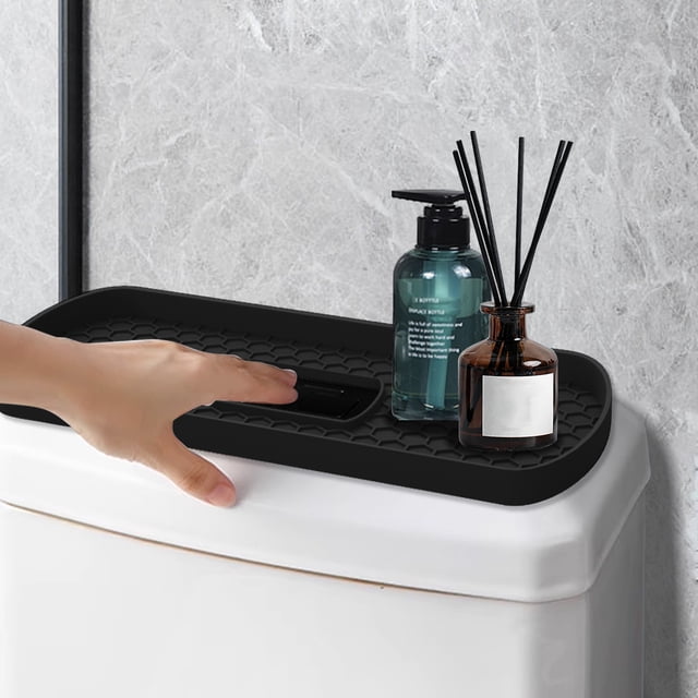 Bandeja multifuncional de gel de sílice para inodoro | Estante para grifo de baño con drenaje | Organizador de pared plegable para aromaterapia y decoración | Incluye 1 bandeja en negro, gris,