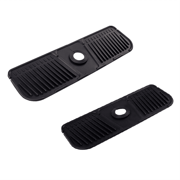 2PCS Kitchen Silicone Faucet Mat Water Catcher Sink Splash Pad Countertop Protector Bathroom,Black