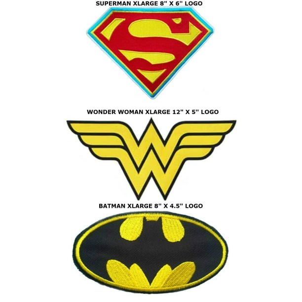 Superheroes DC Comics Batman, Superman, and Wonder Woman Logo 3 Pack of  Embroidered Iron/Sew-on Applique Patches 