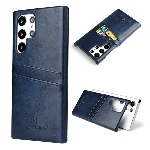 for Samsung Galaxy S25 Ultra Wallet Case with Card Holder, Vintage Oil Wax Pattern PU Leather Cover Rugged PC Shockproof Protective Slim Lightweight Case for Samsung Galaxy S25 Ultra, Blue