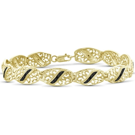 Black Diamond Gold Bracelets - Black Diamond Accent 14kt Gold over Silver Fashion Bracelet, 7.25