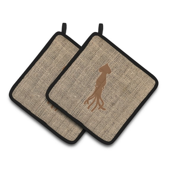 Carolines Treasures BB1096-BL-BN-PTHD Squid Faux Burlap and Brown Pair of Pot Holders 7.5HX7.5W multicolor
