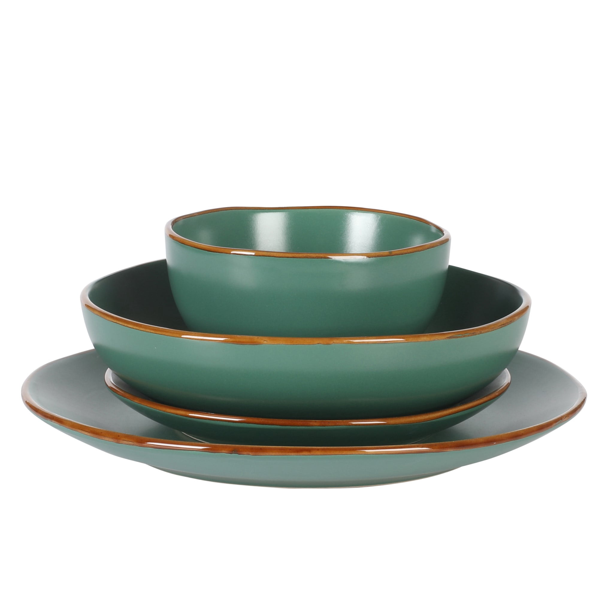 Gibson Home Hazeltine 16 Piece Plates and Bowls Dishes Stoneware Ceramic Dinnerware Set - Green