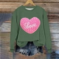 thumbnail image 5 of Women's Valentines Sweatshirt Long Sleeve Glitter Heart Print Crewneck Pullover Top for Romantic Dates Olive Green-1 S, 5 of 5