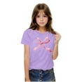 thumbnail image 3 of Girls' Purple Bow Graphic T-Shirt - Comfortable Polyester Spandex, Crew Neck Short Sleeve, Casual Everyday Tee for Kids 4-12 Years School & Playdates,Size 13 T, 3 of 8