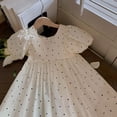 thumbnail image 6 of Girls Puff Sleeve Dress Square Neck Bowknot Tie Back Cute Summer Midi Dresses with Polka Dots Print (2 Years, White), 6 of 7
