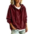 thumbnail image 3 of SEROYE Women's Velvet Sweatshirt Solid Long Sleeve Hooded with Drawstring Pullover Oversized Casual Winter Tops (S, Wine), 3 of 10