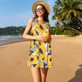 thumbnail image 3 of Fotbe Blue Striped Sunflower Vestido de Verano sin Mangas para Mujer – Vestido Midi Línea A, Estilo Camiseta Floral, Vestido Playero Casual y Fluido, 3 of 7