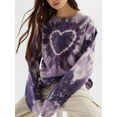 thumbnail image 5 of Arvbitana Women Juniors Loose Crewneck Pullover Tops Long Sleeve Heart Tie Dye Print Sweatshirt Spring Autumn Casual Clothes, 5 of 6