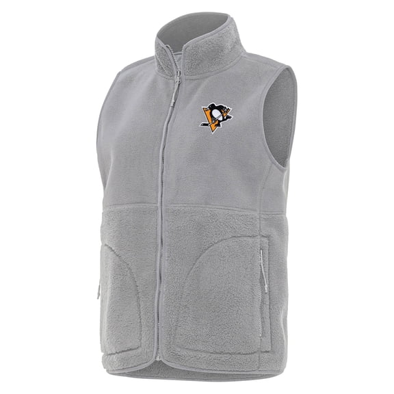 Women's Antigua  Gray Pittsburgh Penguins Nostalgic Full-Zip Vest