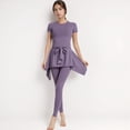 thumbnail image 4 of Women's Full-Length Leggings with Attached Tie-Front Skirt Overlay for Active and Casual Looks - Large, Purple, 4 of 6