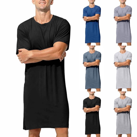 Purcolt Mens Nightshirt Short Sleeve Crew Neck Soft Loose Sleep Shirt Pajamas Nightgown Comfy Nightwear Sleepwear Loungewear, Sizes L-3XL