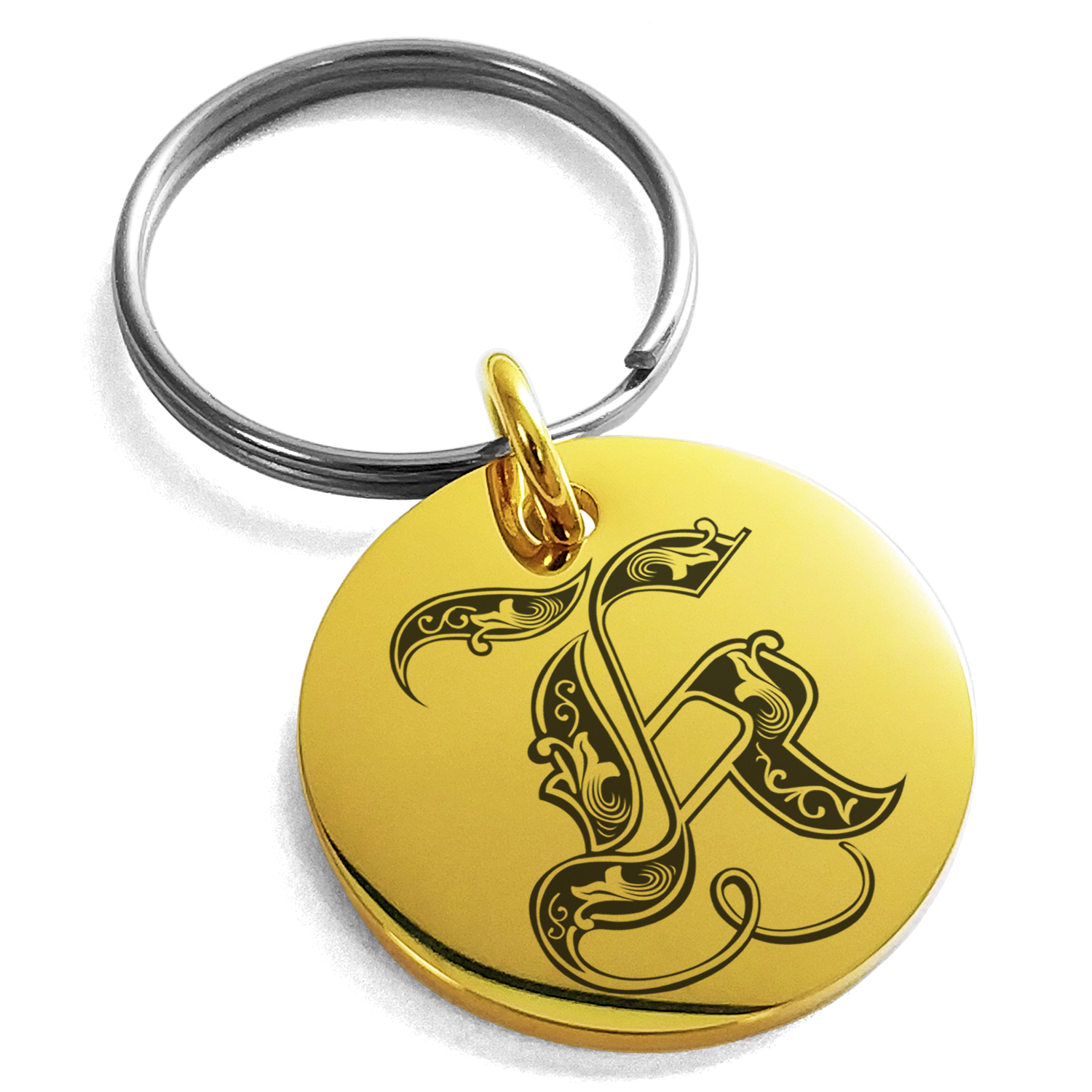 Key Chain K Stainless Steel Letter K Initial Royal Monogram Engraved Small ...