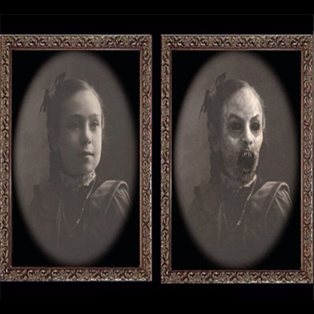 Halloween 3D Cambio de expresión facial Fantasma en movimiento Retrato Marco de fotos Fiesta de terror Castillo Casa embrujada Accesorios de decoración