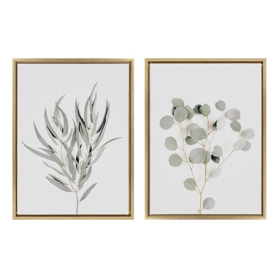 Sylvie Neutral Botanical 18 in x 24 in Framed Painting Canvas Art Prints, by Kate and Laurel Set of 2