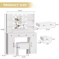 thumbnail image 6 of Vanity Makeup Desk with Mirror and Lights, Farmhouse Vanity Table Set with Storage Drawers, Charging Station & Chair, 43" Large Rustic Dressing Table, 3 Lighting Modes for Women Girls Bedroom, 6 of 8