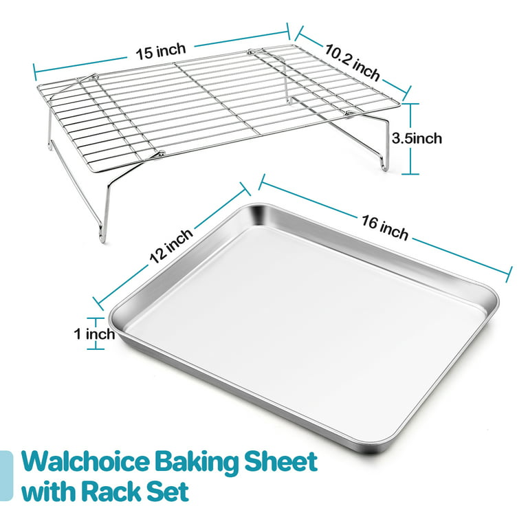 Walchoice Stainless Steel Baking Sheet with Rack Set(2 Pans + 2