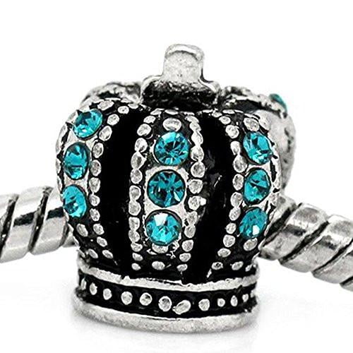 Crown With blue Crystals Spacer for Snake Chain Charm Bracelet