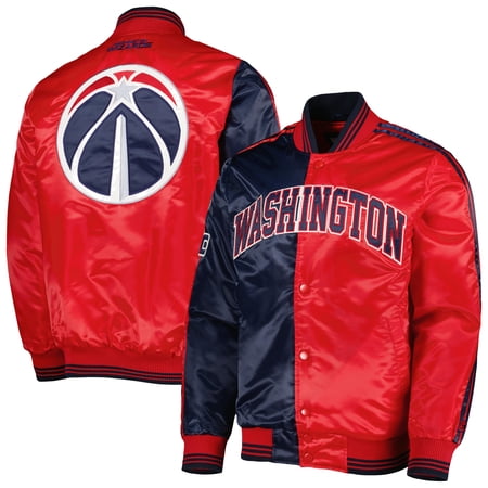 Men s Starter Navy/Red Washington Wizards Fast Break Satin Full-Snap Jacket