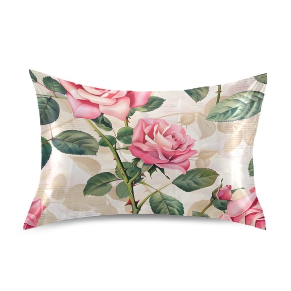 Pink Beautiful Rose Pillowcases Soft Satin Pillow Covers Decorative Rectangle Envelope Closure for Women Men