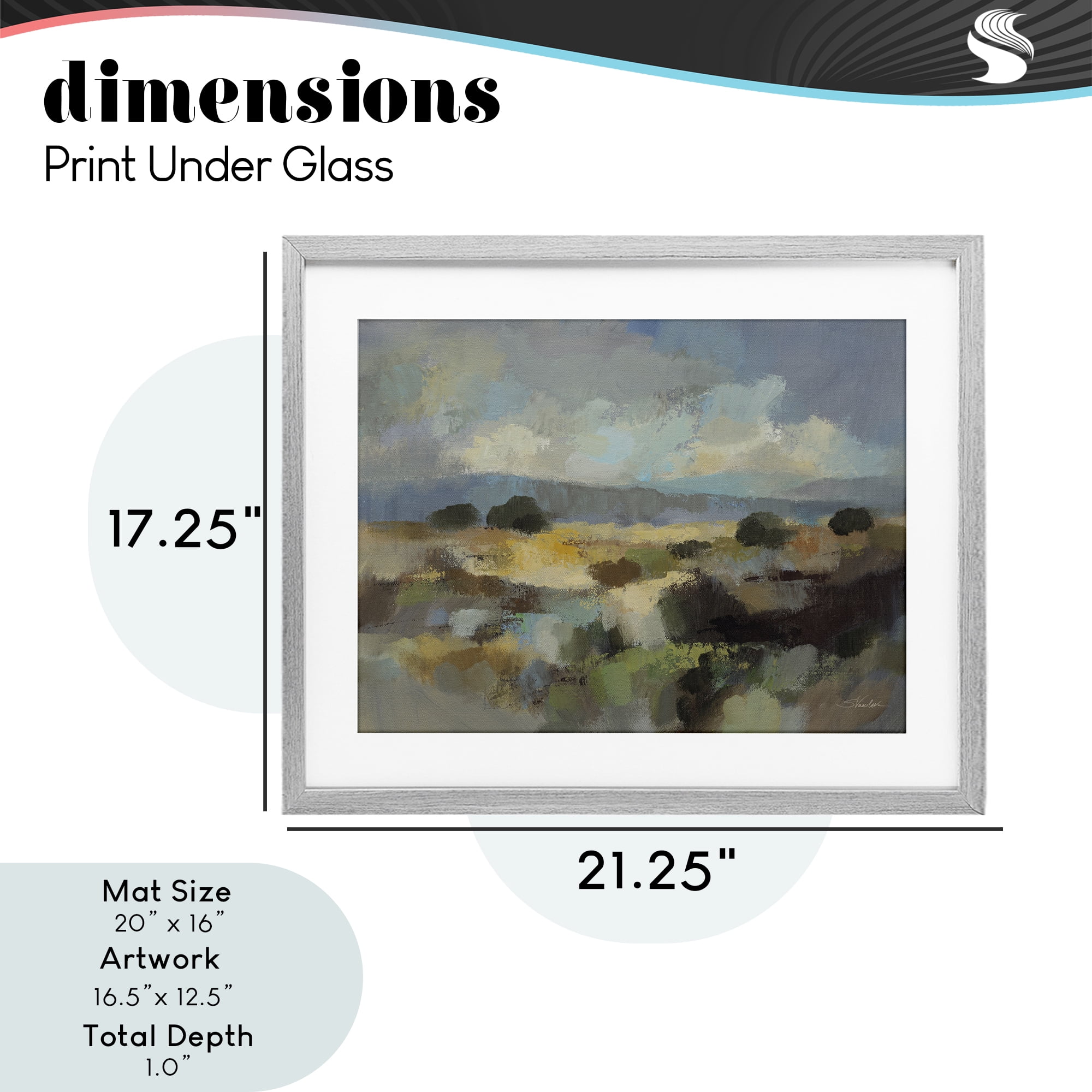 Stupell Industries Muted Blue Landscape with Clouds Gray Framed Print Under Glass, design by Silvia Vassileva