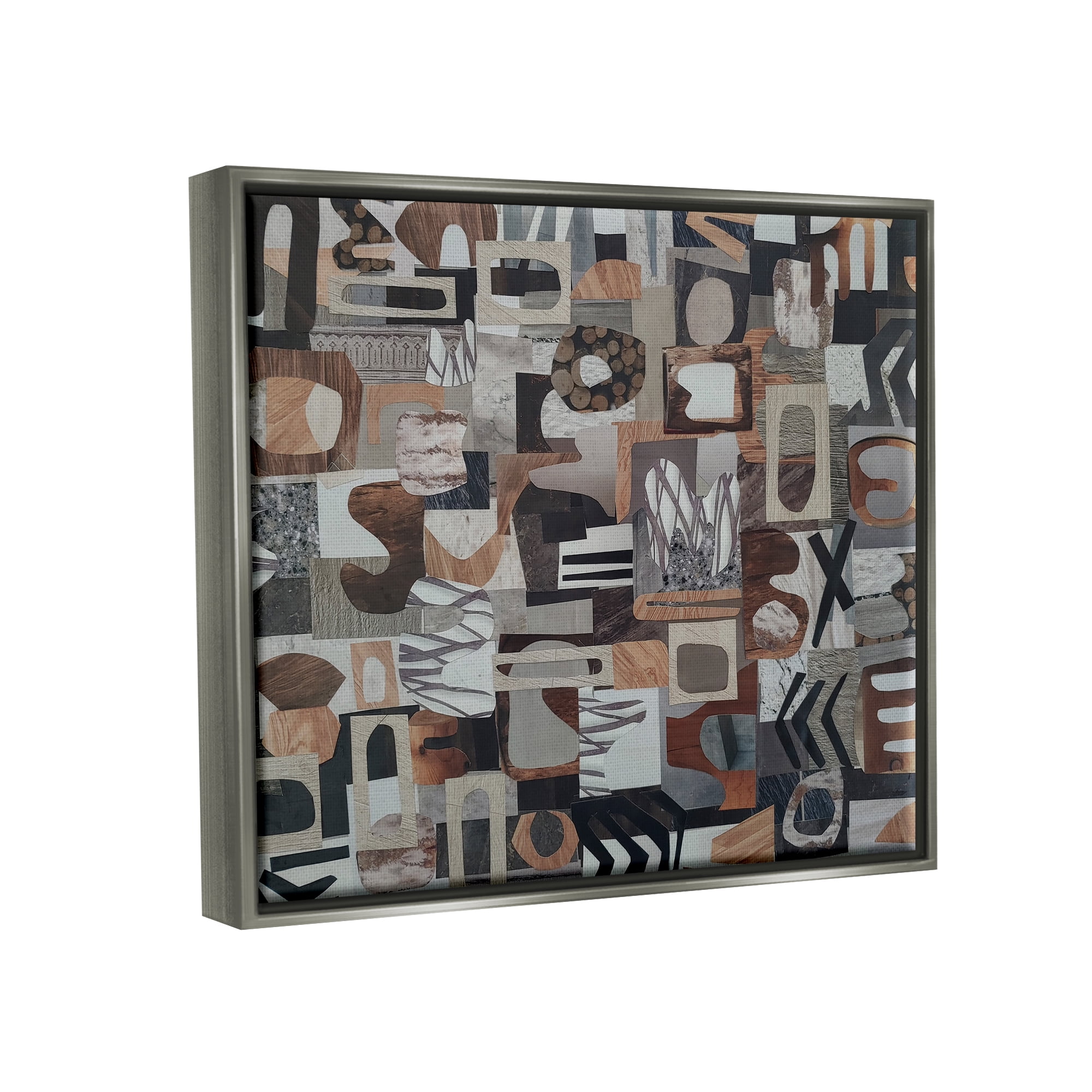 Stupell Contemporary Earth Tones Shapes Collage Abstract Painting Gray Floater Framed Art Print Wall Art