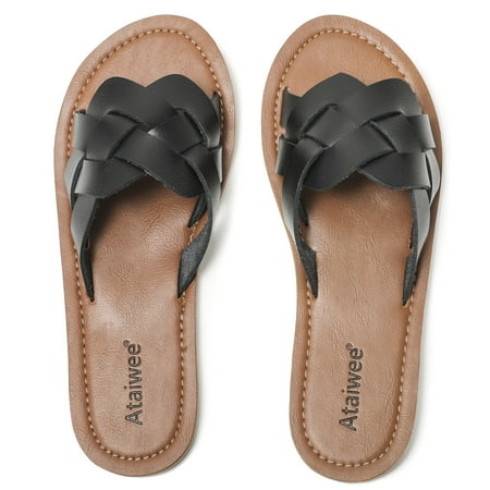 

Ataiwee Women s Slide Sandals Fashion Strappy Braided Slip On Flat Summer Shoes.