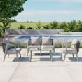 thumbnail image 3 of 4 Piece Patio Furniture Set,Outdoor Wicker Desk Patio Bistro Furniture Set with 4 Cushions & Tempered Glass Coffee, Outdoor Conversation Sets for Backyard, Garden,Poolside,Balcony--Green., 3 of 10