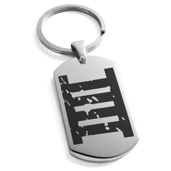 Stainless Steel Ancient Tribal Morality Rune Engraved Dog Tag Keychain Keyring