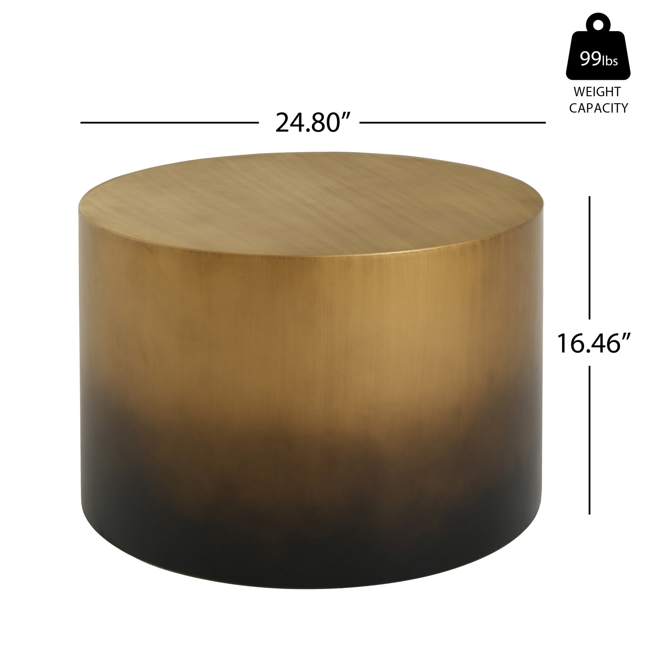 Christopher Knight Home 24.8"W Iron Cylinder Round Coffee Table, Modern Drum Accent Table, Antique Brass