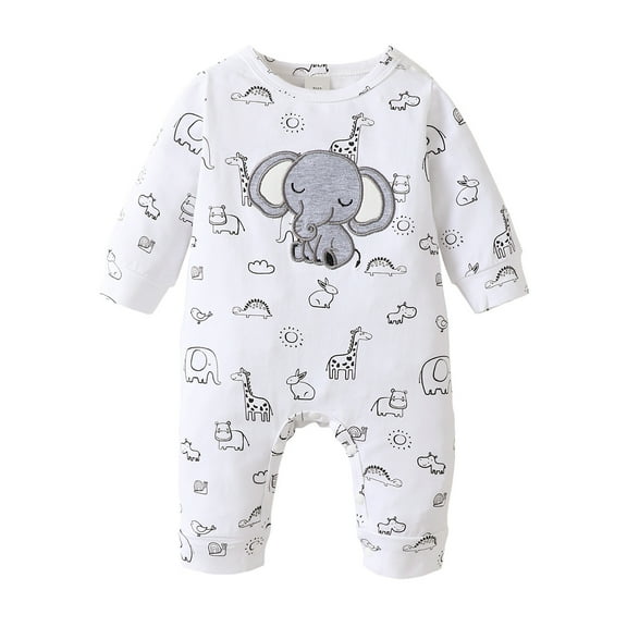 KIMI BEAR Newborn Baby Boys Rompers Long Sleeves Cartoon Printe Bodysuits Baby Fall Clothes White 0-1 Months