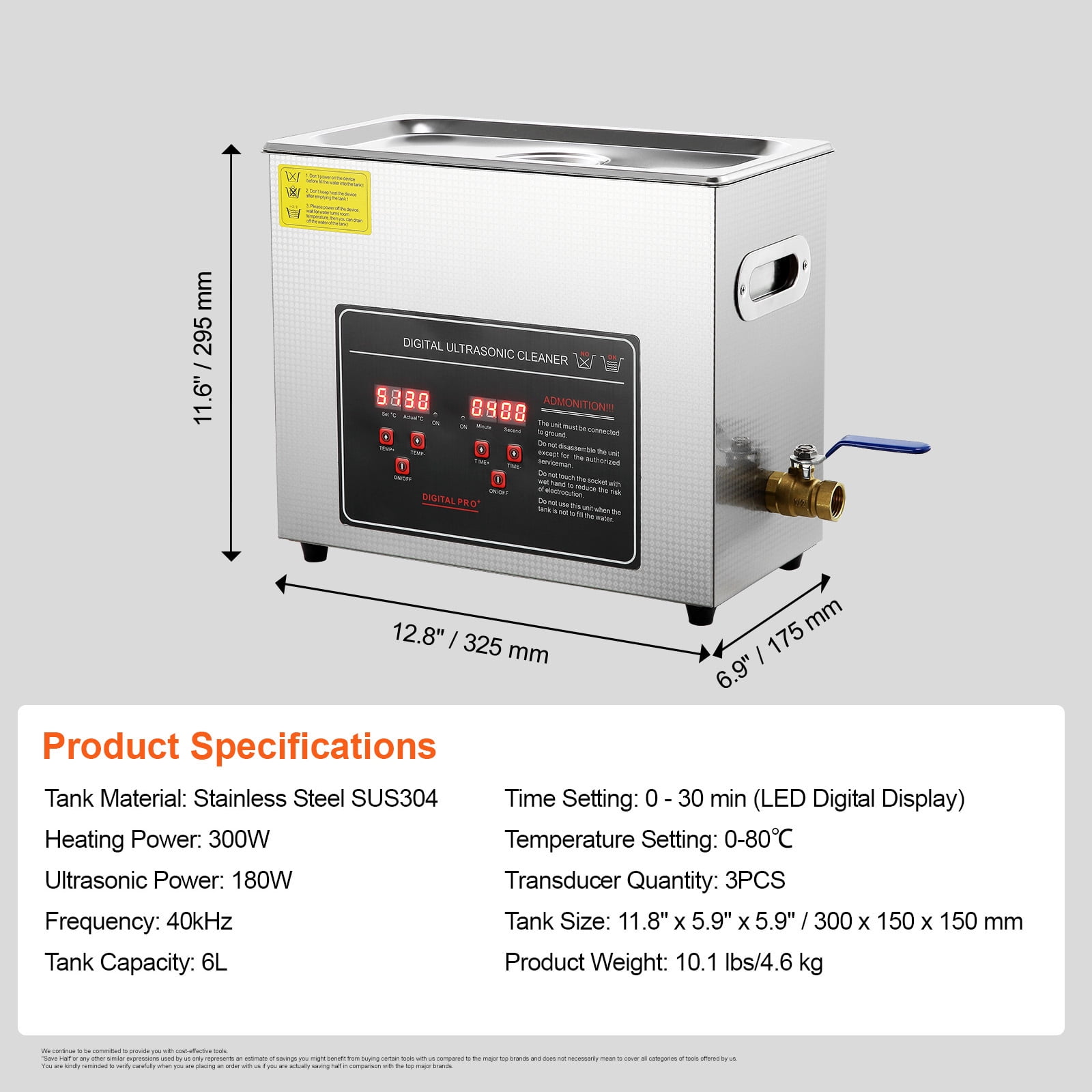 KFFKFF Ultrasonic Cleaning Device with Programmable Timer & Warming Element, Expert Grade Sonic Jewelry Cleaning Unit, Stainless Steel Heated Cleaning Apparatus for Circuit Boards (6L)