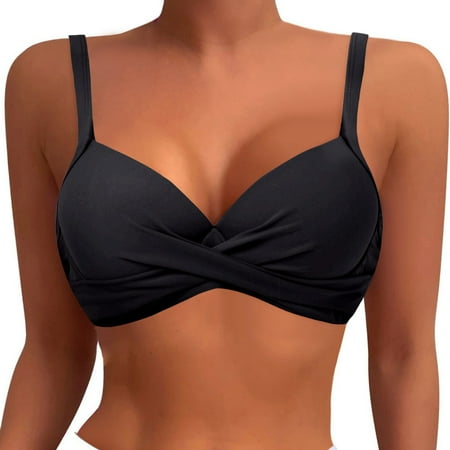 WERYOUNG Women Underwire Bikini Tops Push Up Swim Tops Bra Padded Swimsuit Tops 2025 Bathing Suit Tops Summer Tropical Brazilian Vacation Swimwear Beachwear Relaxed Fit Black XL