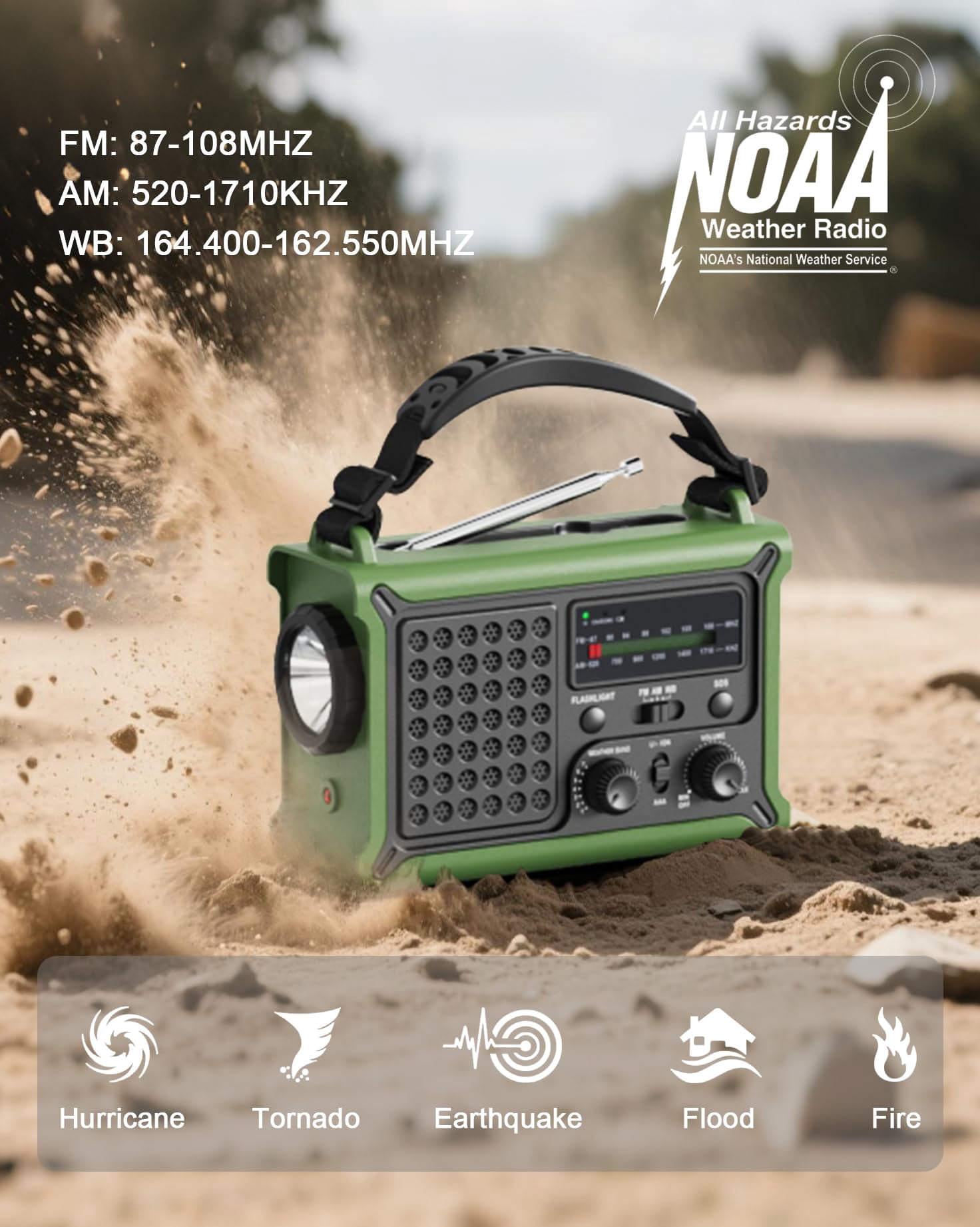 Emergency Weather Radio With Large Solar Panel  Efficient Hand Crank & Real 12000mah | Am/fm/noaa Bands Led Flashlight Reading Lamp Sos Alarm Phone For Camping Emergencies