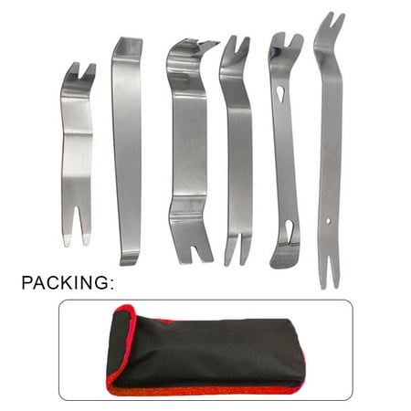 

6PCS Kit Trim Door Clip Panel Dash Dashboard Audio Radio Interior Repair removal Tool Metal Silver color Car Removal Pry Tool