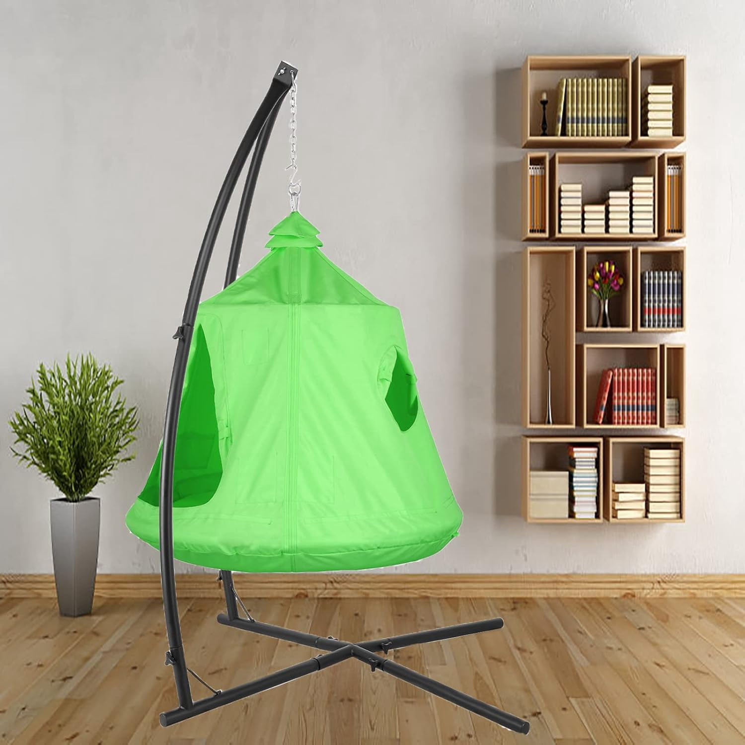 Arlopu Hammock Chair Stand with Swing Chair, Hanging Tree Tent with Steel Stand Combo Set, Indoor Outdoor Patio Seat Hammock Tent with Stand 330 lbs