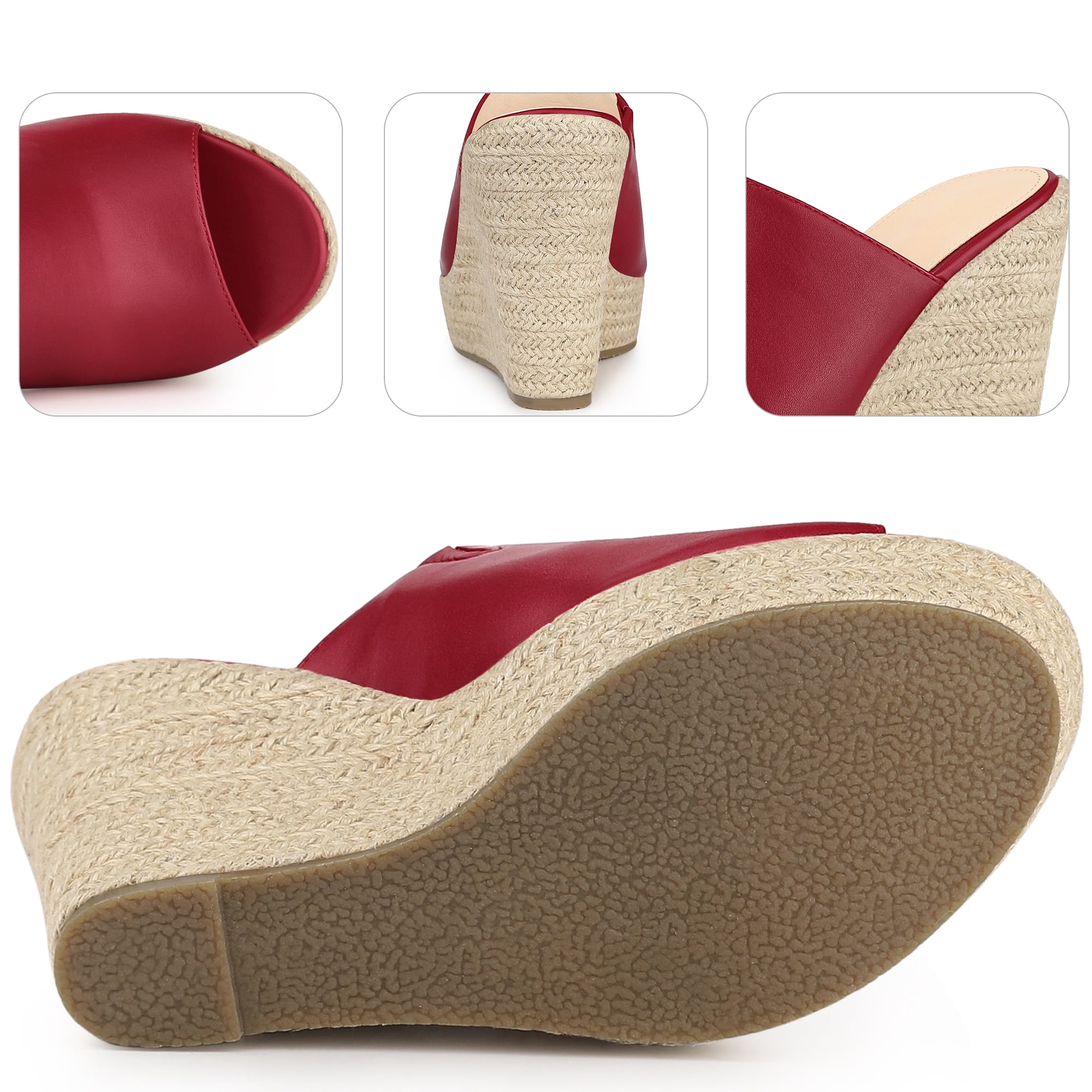 DARING DIVA Women's Open Toe Espadrille Wedge Heel Platform Slide Sandal Burgundy 6