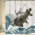 thumbnail image 6 of Funny Cat Shower Curtain, Cool Cat Dinosaur Japanese Ocean Wave Decor Fabric Bathroom Curtains for Kids and Children, Rustic Wooden Farmhouse Shower Curtains Set - 72x72 Inches, 6 of 6