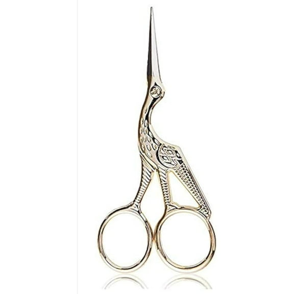 Stainless Steel Tip Classic Stork Scissors Crane Design Sewing Scissors DIY Tools Small Shear for Embroidery, Craft, Needle Work, Art Work Everyday Use Gold Scissors