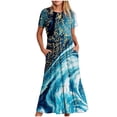 thumbnail image 1 of Qiopertar Robe d'Été Décontractée à Manches Courtes Col Rond Robe Maxi Fluide à Volants de Plage avec Poches Robe à Imprimé Dégradé Grandes Économies de Vacances! jusqu'à 90 % de Réduction, 1 of 5