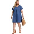 thumbnail image 3 of Vestido de cambray de talgrande pamujer, mancorta, ligero, cuello en V Azul XL, 3 of 7
