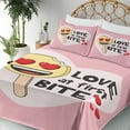 thumbnail image 3 of Emoji Art Sheet Set, Romantic Ice Cream Face with Heart Eyes Love at First Bite Phrase, Fitted & Flat Sheet with Pillowcase Bedding Accent 3 Pcs Set, Twin XL, Rose Pale Yellow Hot Pink, by Ambesonne, 3 of 5