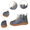thumbnail image 5 of Womens Vintage Wedge Combat Boots Casual Adjustable Mid Calf Walking Riding Short Ankle Booties with Side Zipper Blue Size 6, 5 of 7